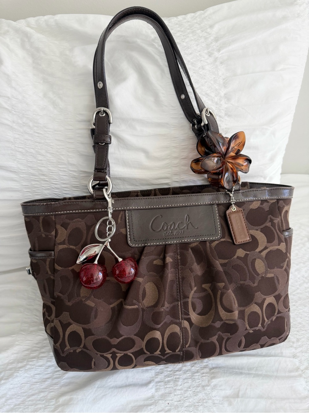Vintage Coach Brown Canvas Pleated Gallery Tote Bag